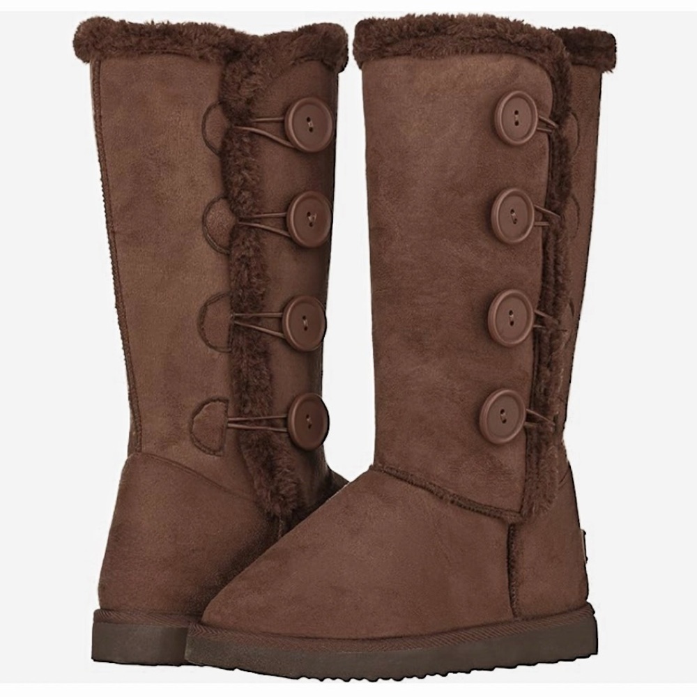 Winter Snow Cozy Brown Button-Up Girls Boots - Picture 4 of 6